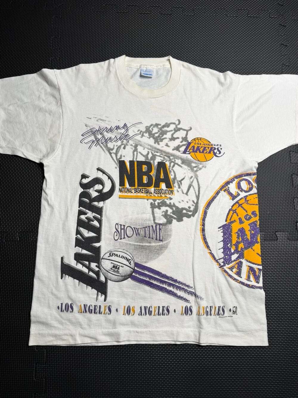 Salem Sportswear Los Angeles Lakers T-Shirt Size L Vintage 90s AOP